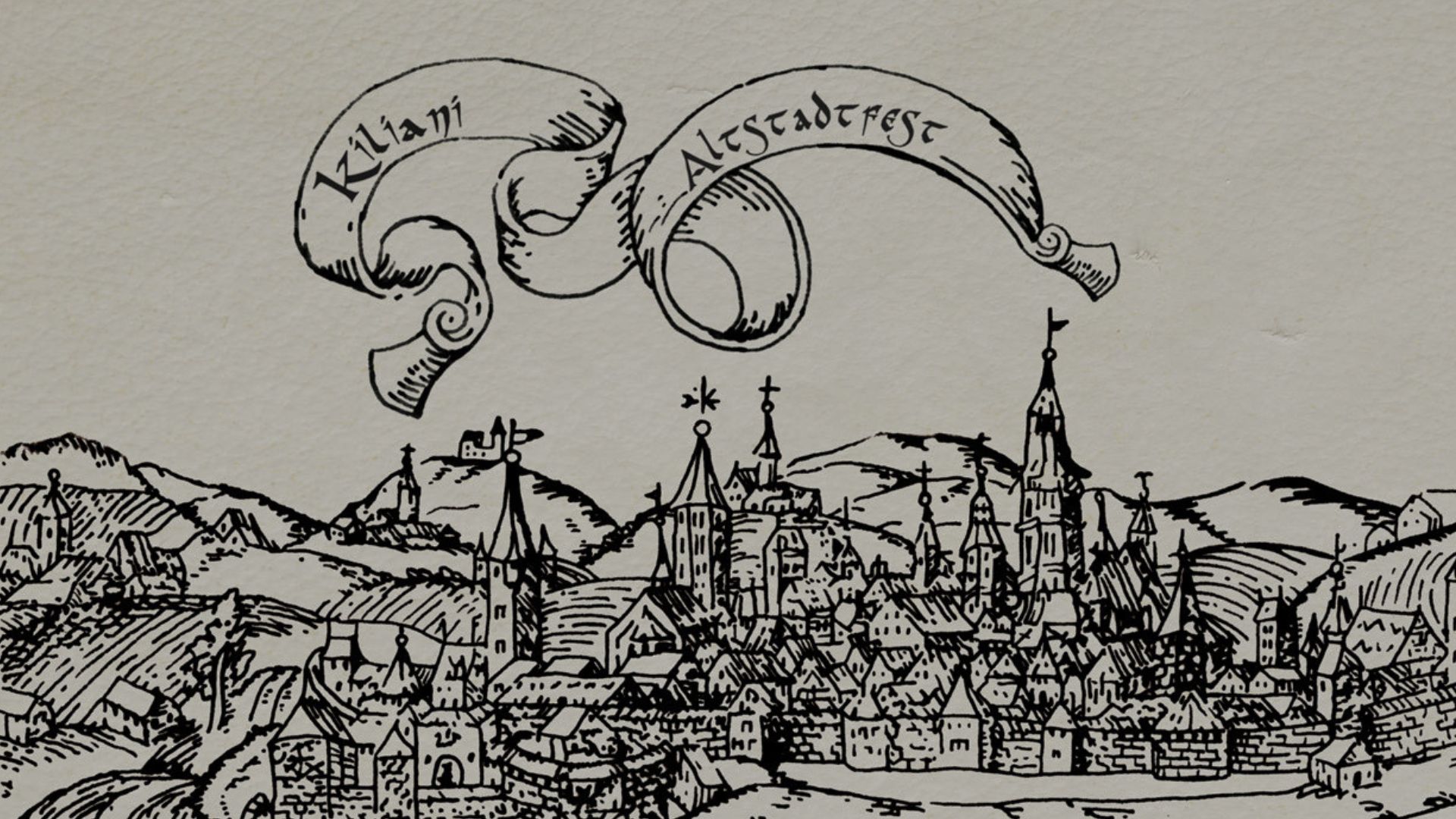 Bleistiftzeichnung der Bad Windsheimer Altstadt für das Kiliani-Altstadtfest