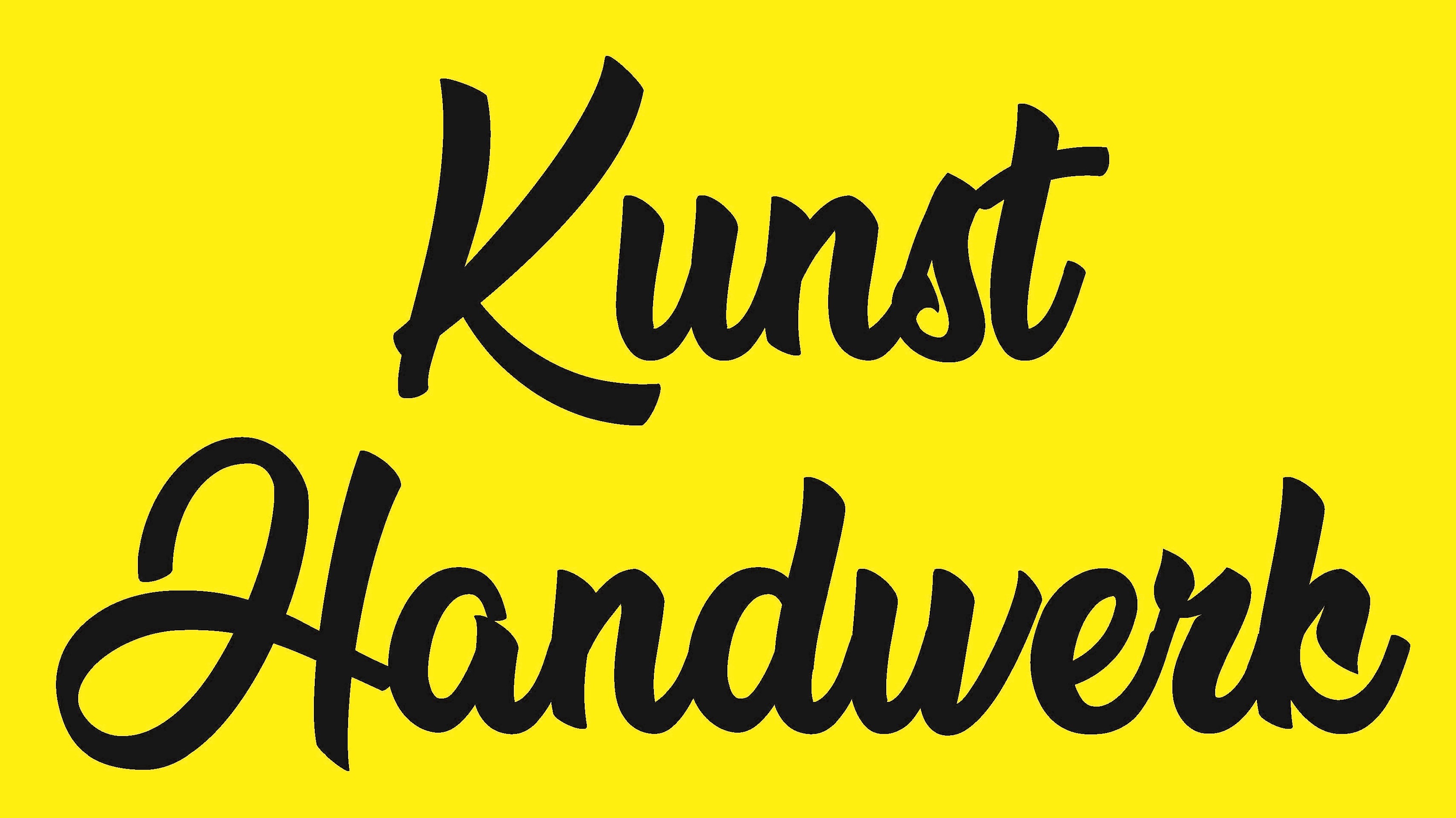 Gelber Hintergrund mit schwarzer Schrift "Kunst Handwerk und mehr"