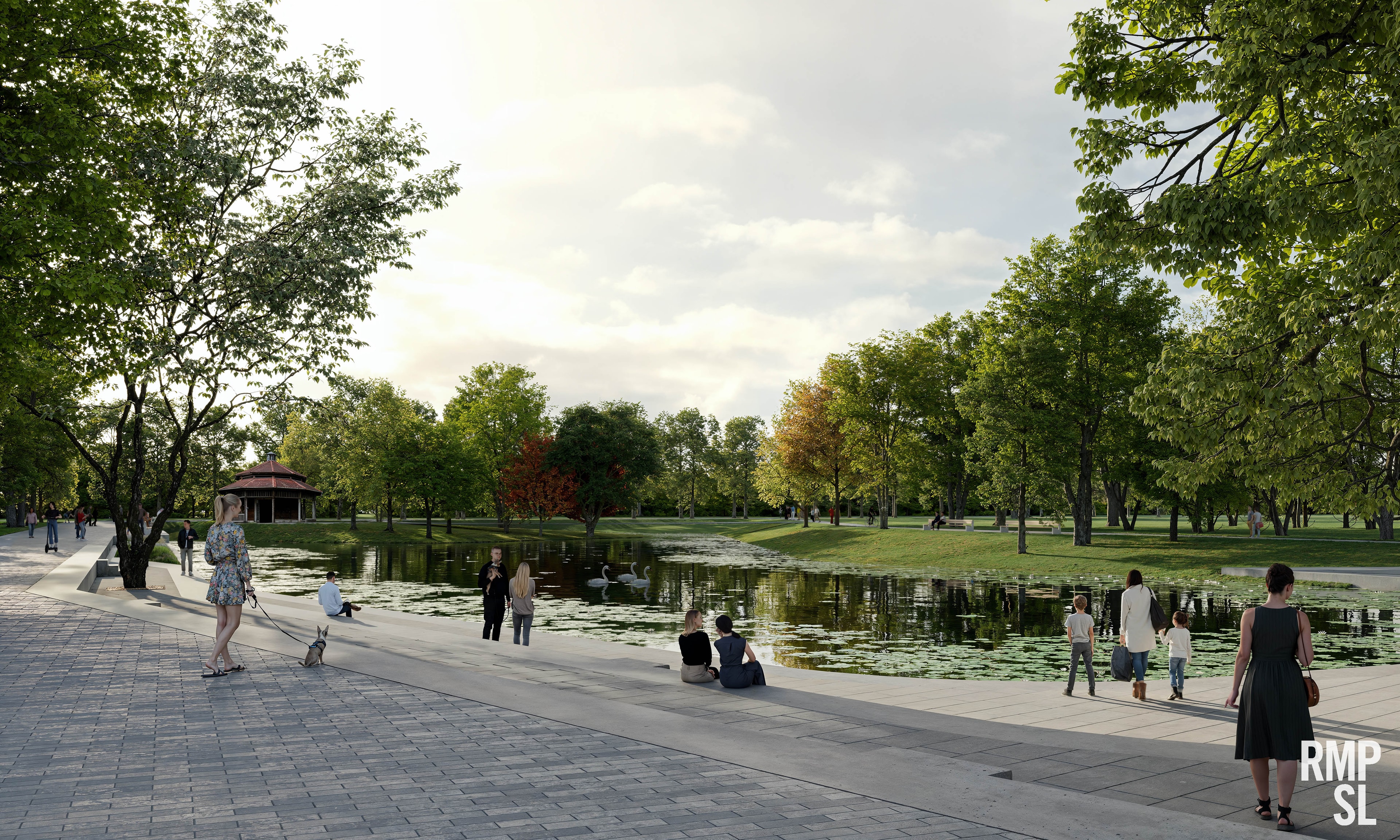 Rendering LGS Kurpark, Terrassen am Kurparksee