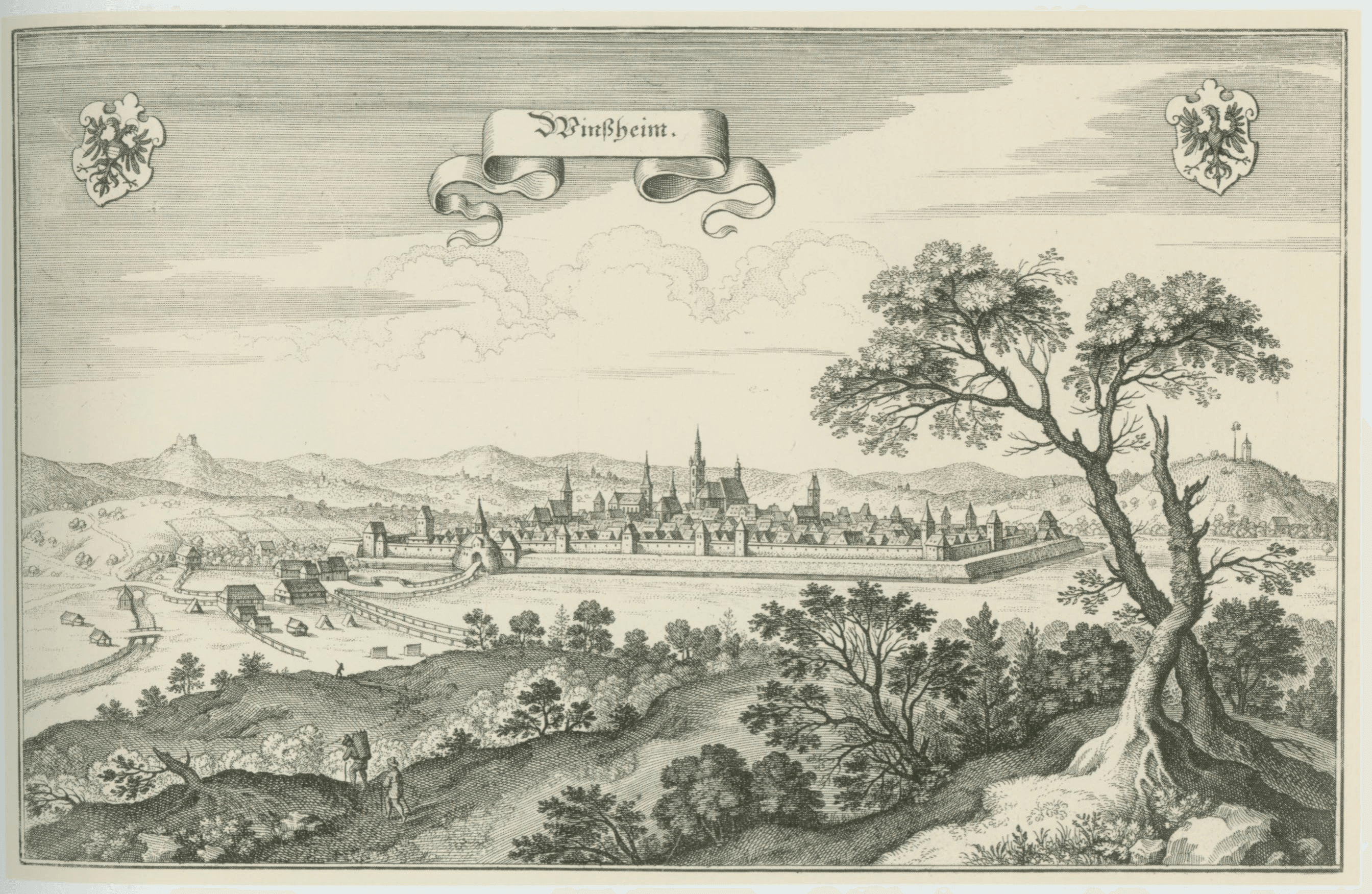 Bad Windsheim in Mittelfranken/Bayern; Kupferstich Merian "Topographia Franconiae" 17. Jhdt. 1650