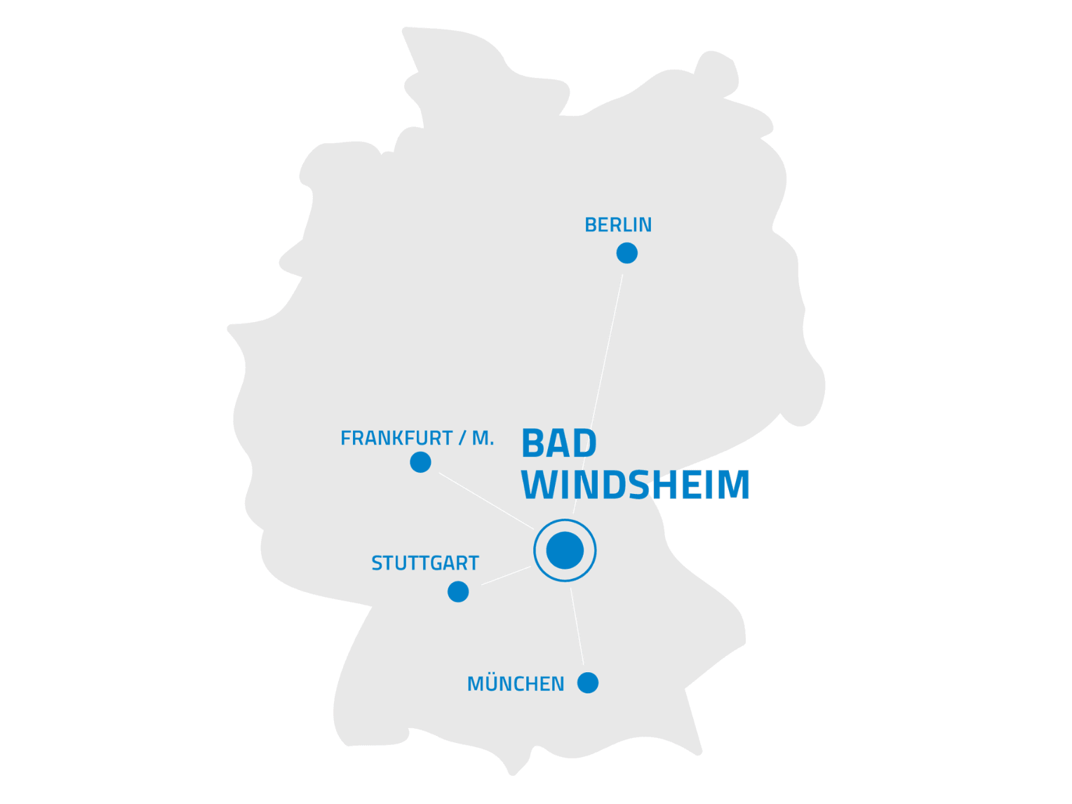 Der Standort von Bad Windsheim aufgezeichnet auf einer Deutschlandkarte.