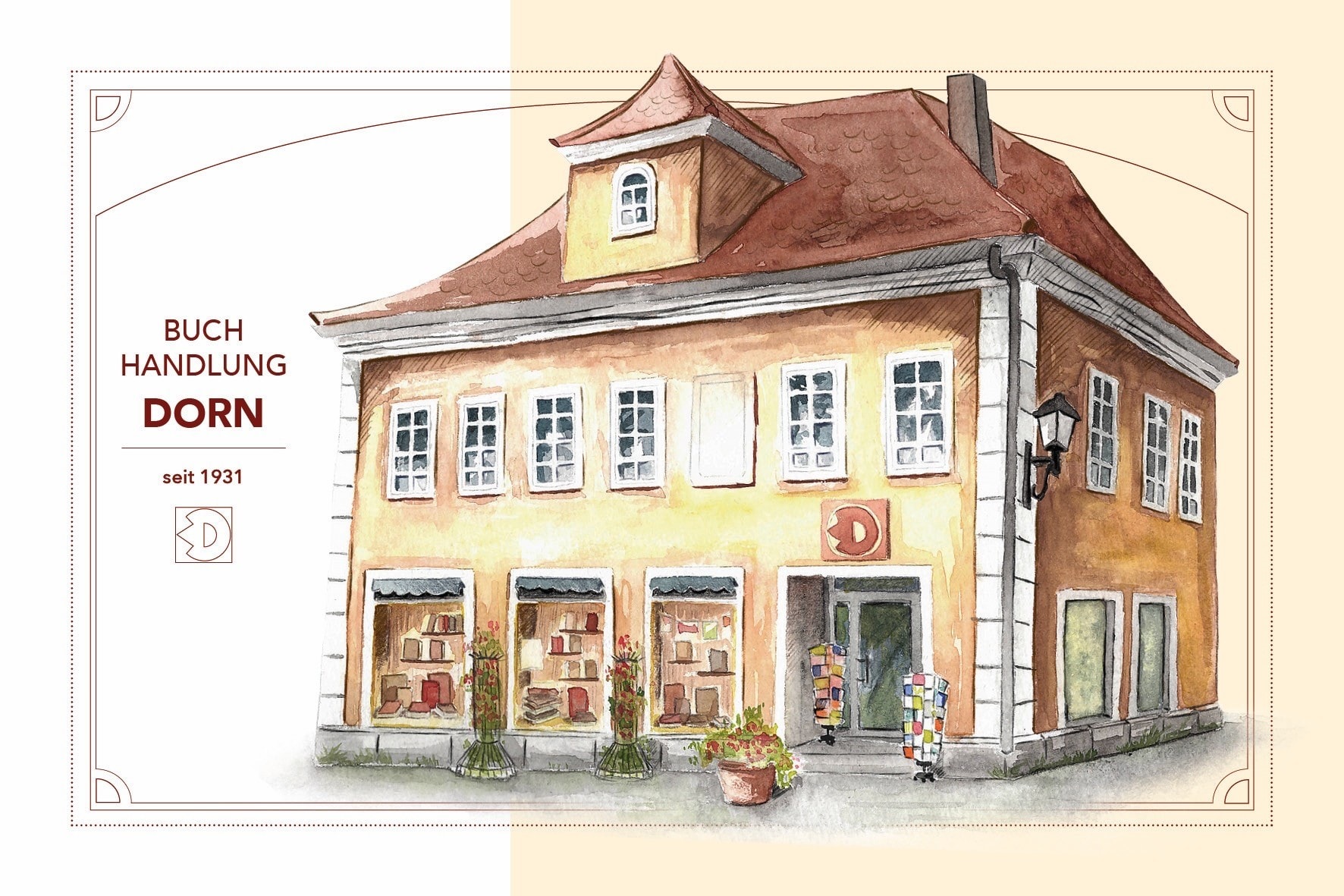 Buchhandlung Dorn. Zeichnung vom Gebäude