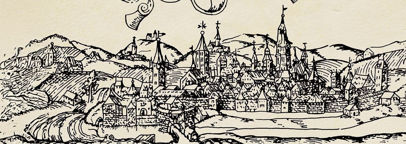 Zeichnung der historischen Stadtkulisse Bad Windsheim zum Kiliani-Altstadtfest